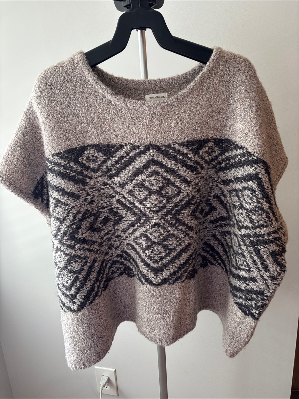 Cost Plus World Market Gray and Black Geometric Boxy Knit Sweater